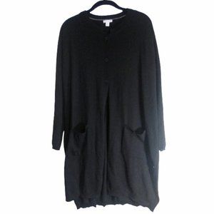 J Jill Knit Black Long Cardigan Large Petite 1/4 Button Up Crew Neck Wool Mix